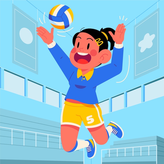 Handgezeichnete volleyball-cartoon-illustration