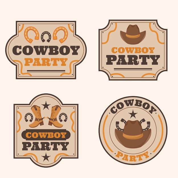 Kostenloser Vektor handgezeichnete vorlage für cowboy-party-etiketten