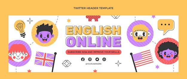 Handgezeichnete Vorlage für Englischunterricht im flachen Design
