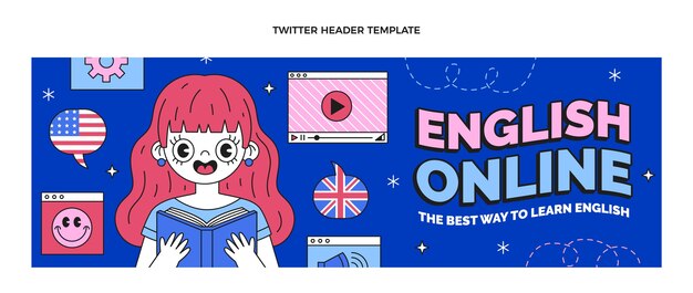 Handgezeichnete Vorlage für Englischunterricht im flachen Design