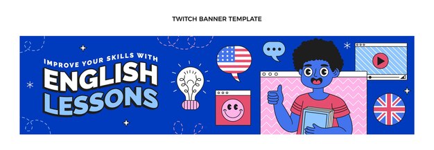 Handgezeichnete Vorlage für Englischunterricht im flachen Design