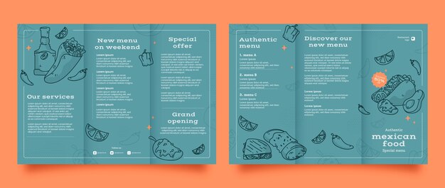 Handgezeichnete Vorlage für mexikanische Restaurantbroschüren