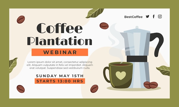 Kostenloser Vektor handgezeichnete webinar-vorlage für kaffeeplantagen