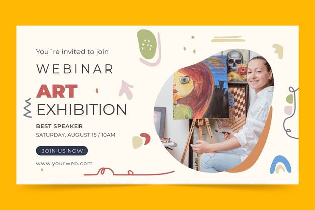 Handgezeichnete Webinar-Vorlage für Kunstausstellungsveranstaltungen