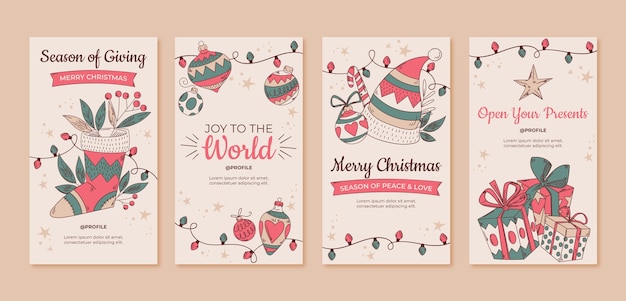 Handgezeichnete Weihnachts-Instagram-Geschichten-Sammlung