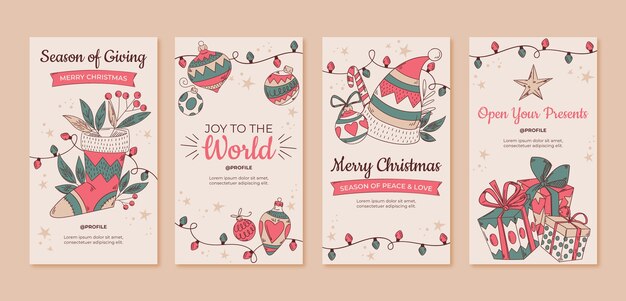 Handgezeichnete Weihnachts-Instagram-Geschichten-Sammlung