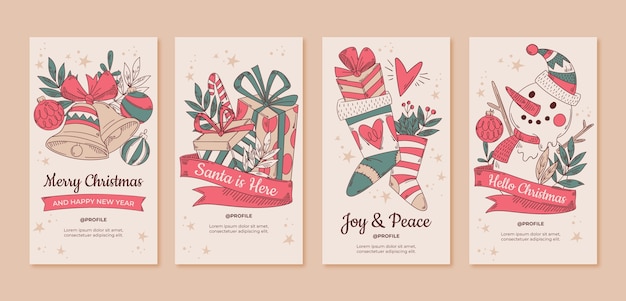 Handgezeichnete Weihnachts-Instagram-Geschichten-Sammlung
