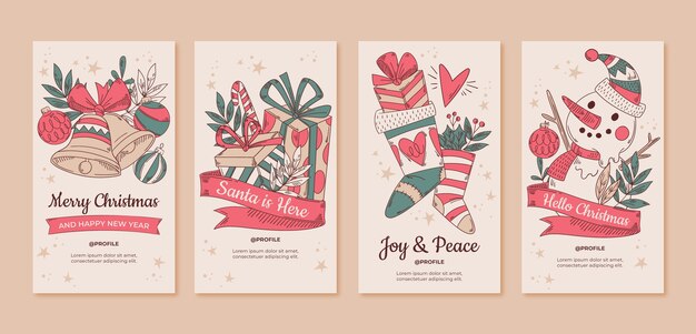Handgezeichnete Weihnachts-Instagram-Geschichten-Sammlung