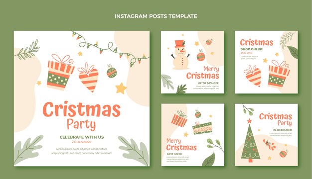 Handgezeichnete Weihnachts-Instagram-Posts-Sammlung