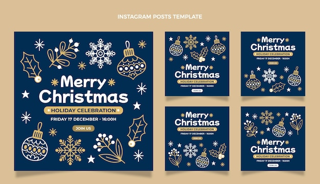 Handgezeichnete Weihnachts-Instagram-Posts-Sammlung