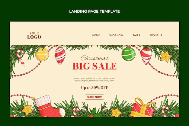 Handgezeichnete weihnachts-landing-page-vorlage