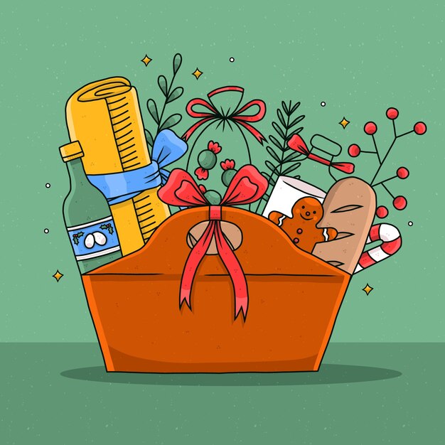 Handgezeichnete Weihnachtskorbillustration