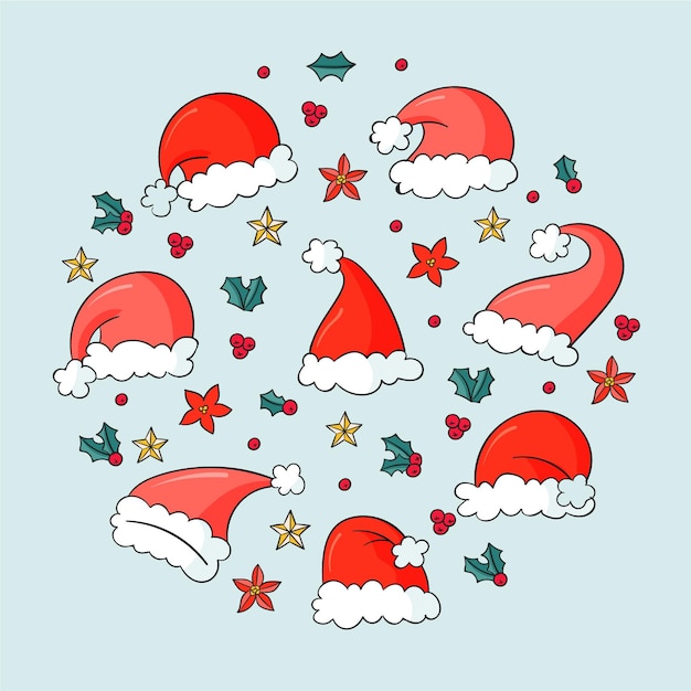 Handgezeichnete Weihnachtsmütze Sammlung | Kostenlose Vektor Handgezeichnete Weihnachtsmütze Sammlung | Kostenlose Vektor