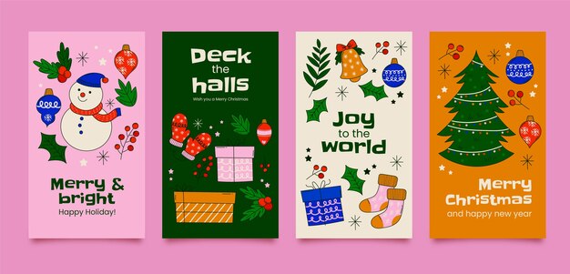 Handgezeichnete weihnachtszeit instagram geschichten sammlung