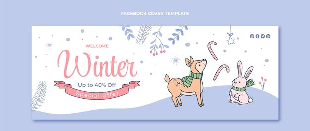 Kostenloser Vektor handgezeichnete winter-social-media-cover-vorlage