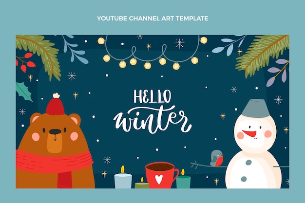 Kostenloser Vektor handgezeichnete winter-youtube-kanalkunst