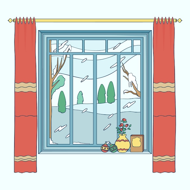 Kostenloser Vektor handgezeichnete winterfensterillustration