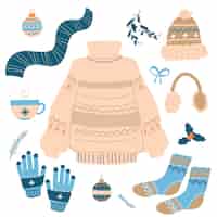 Kostenloser Vektor handgezeichnete winterkleidung und essentials-kollektion