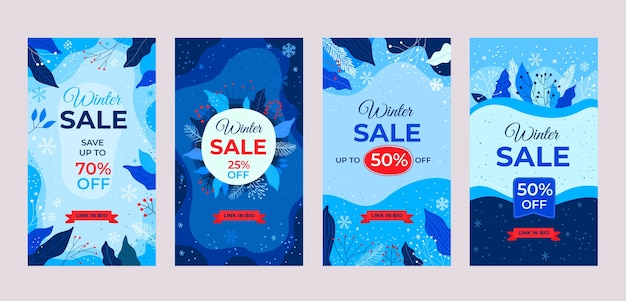 Kostenloser Vektor handgezeichnete winterschlussverkauf instagram geschichtensammlung