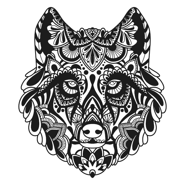 Kostenloser Vektor handgezeichnete wolf-mandala-illustration