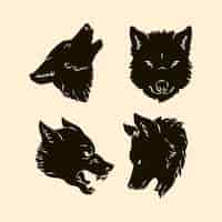 Kostenloser Vektor handgezeichnete wolfskopf-silhouette