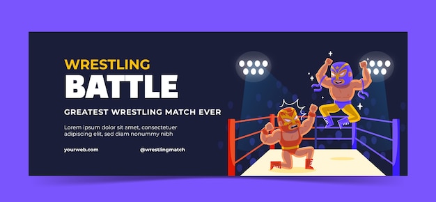 Handgezeichnete wrestling-kampf-facebook-cover-vorlage