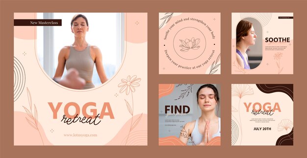 Handgezeichnete Yoga-Retreat-Instagram-Posts
