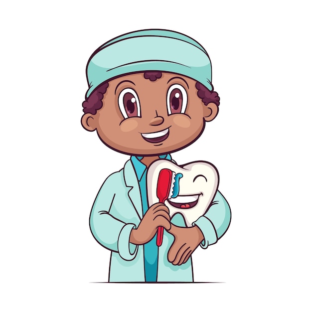Handgezeichnete zahnarzt-cartoon-illustration