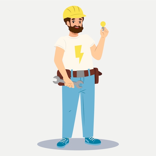 Handgezeichnete Zeichentrickfigur eines Elektrikers