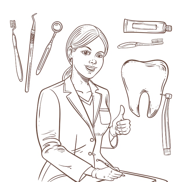 Kostenloser Vektor handgezeichnete zeichnung eines zahnarztes