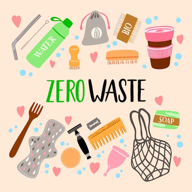 Handgezeichnete zero-waste-sammlung