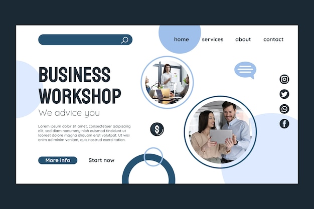 Handgezeichnete Zielseite für Business-Workshops