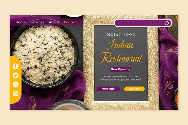 Handgezeichnete Zielseite für indische Restaurants