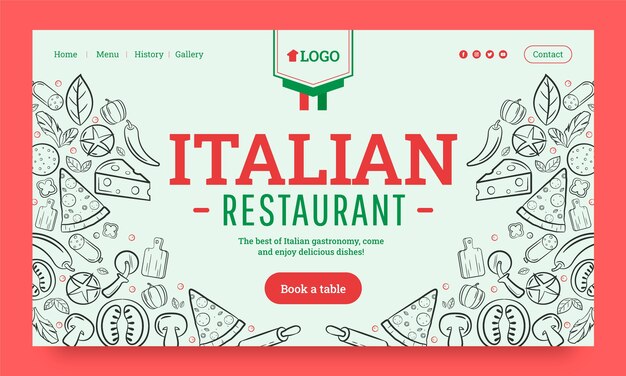 Handgezeichnete Zielseite für italienische Restaurants