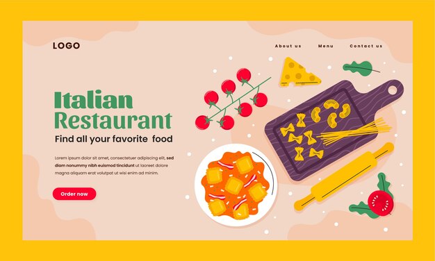 Handgezeichnete Zielseite für italienische Restaurants
