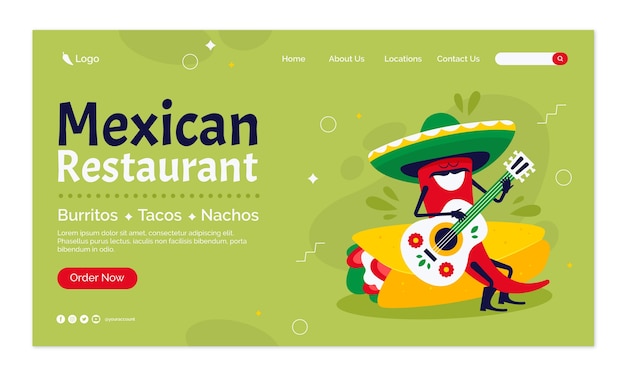Kostenloser Vektor handgezeichnete zielseite für mexikanische restaurants