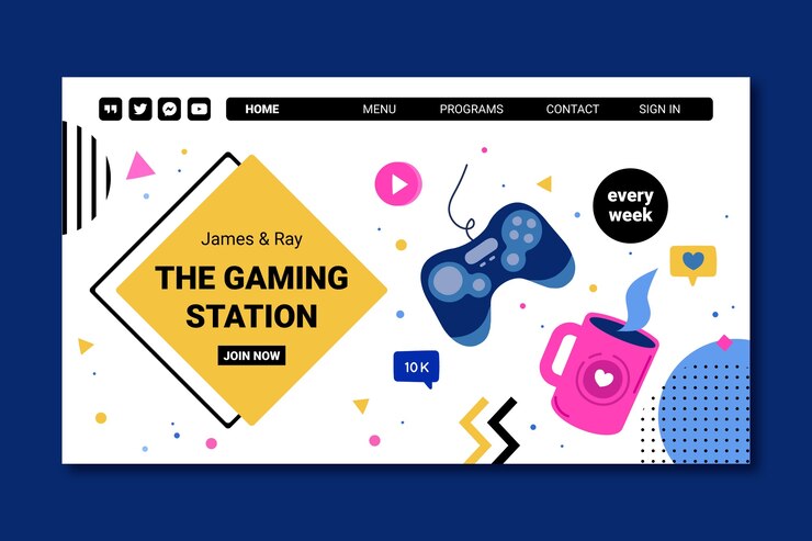 Kostenlose Vektor handgezeichnete zielseite für spielstationen