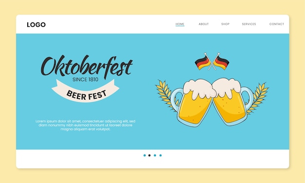 Kostenloser Vektor handgezeichnete zielseitenvorlage für das oktoberfest