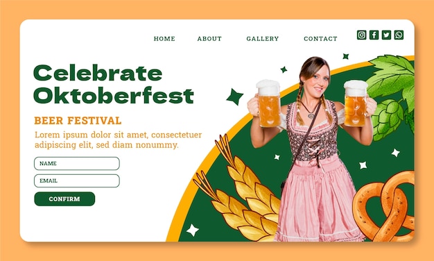 Kostenloser Vektor handgezeichnete zielseitenvorlage für das oktoberfest