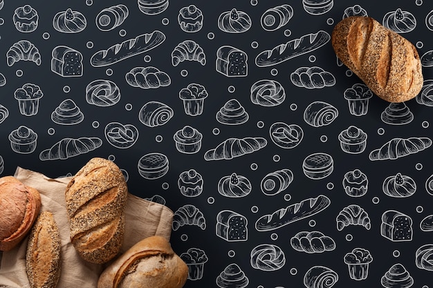 Handgezeichneter Bäckerei-Musterhintergrund