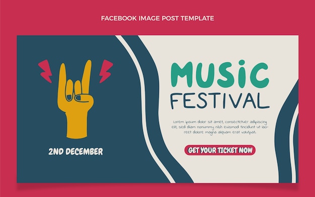 Kostenloser Vektor handgezeichneter bunter musikfestival-facebook-beitrag