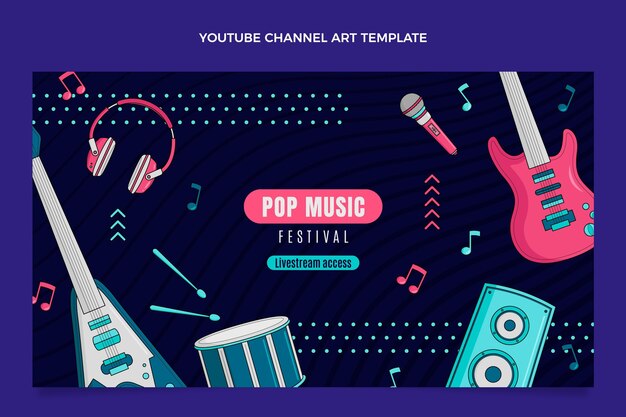 Handgezeichneter bunter Musikfestival-YouTube-Kanal