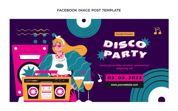 Kostenloser Vektor handgezeichneter disco-party-facebook-post