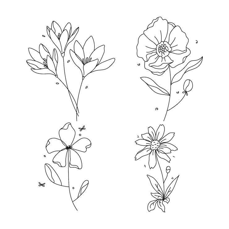 Kostenlose Vektor handgezeichneter einfacher blumenumriss