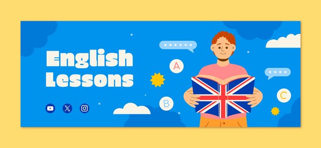 Handgezeichneter Englischunterricht Facebook-Cover