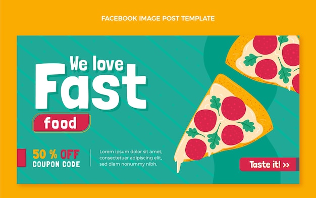 Kostenloser Vektor handgezeichneter fast-food-facebook-post