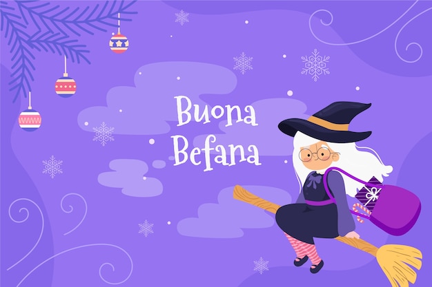 Handgezeichneter flacher befana-hintergrund