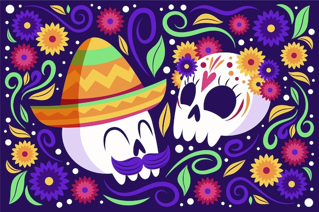 Handgezeichneter flacher dia de muertos Hintergrund