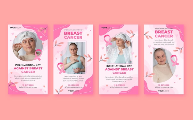 Kostenloser Vektor handgezeichneter flacher internationaler tag gegen brustkrebs instagram geschichtensammlung