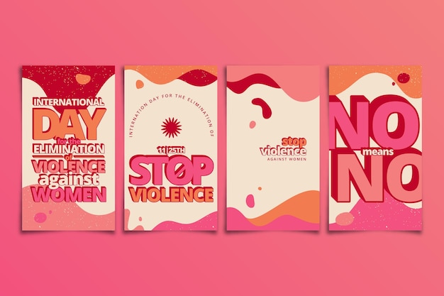 Handgezeichneter flacher internationaler tag zur beseitigung von gewalt gegen frauen instagram-geschichten-sammlung